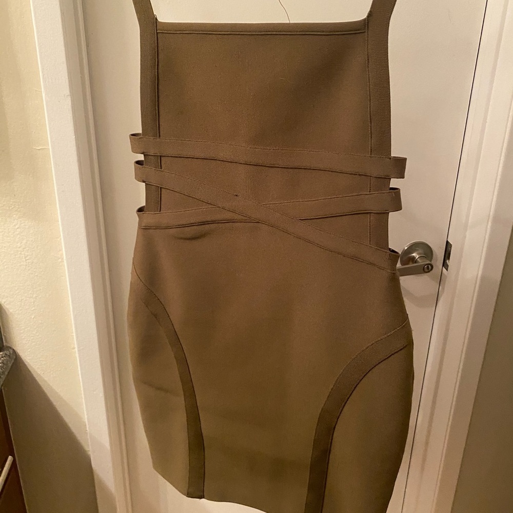 TOPSHOP Side Cage Cut-Out Bodycon Olive Mini Dress